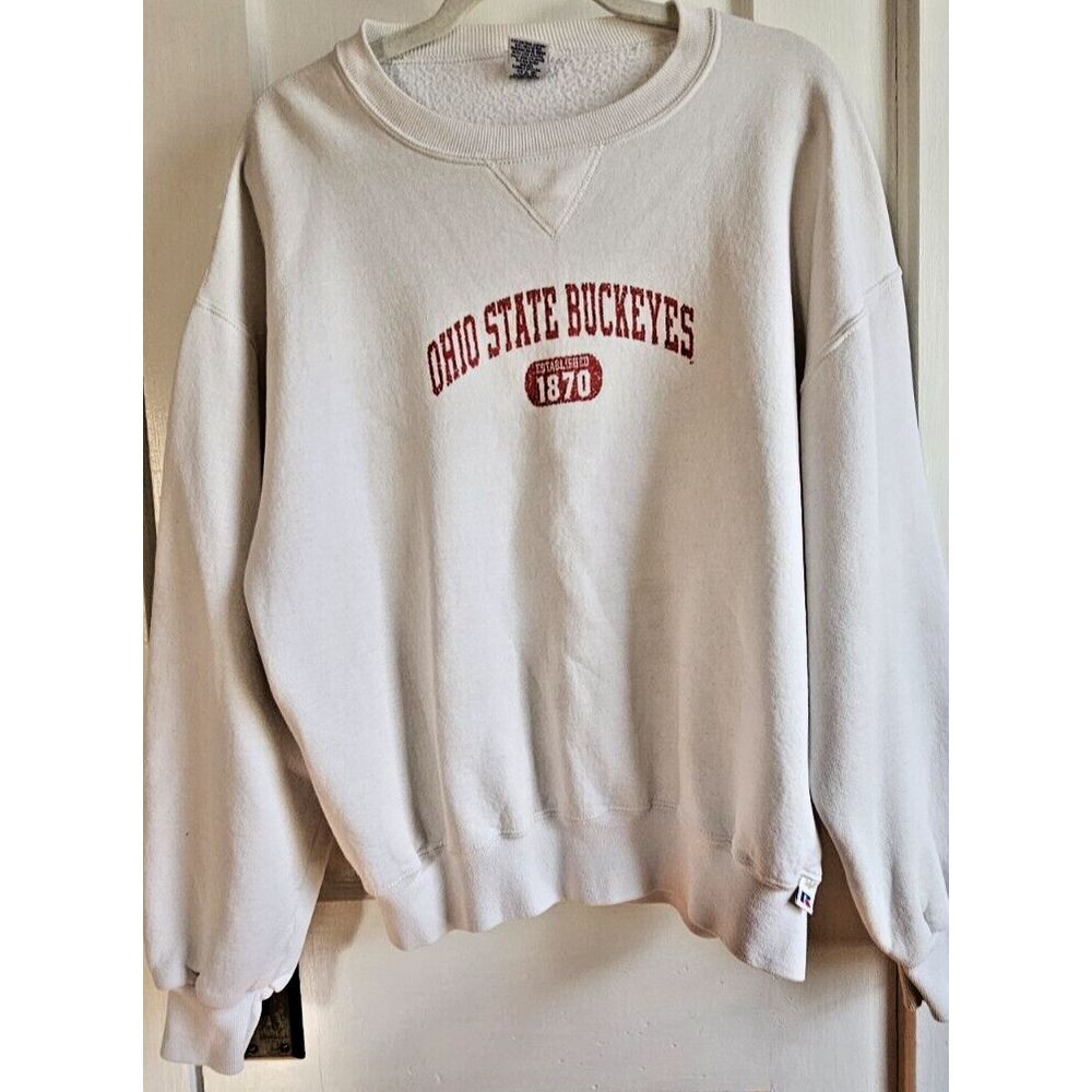 Vintage 1990's Russell Athletic white Boxy Streetwear OHIO STATE sweatshirt L